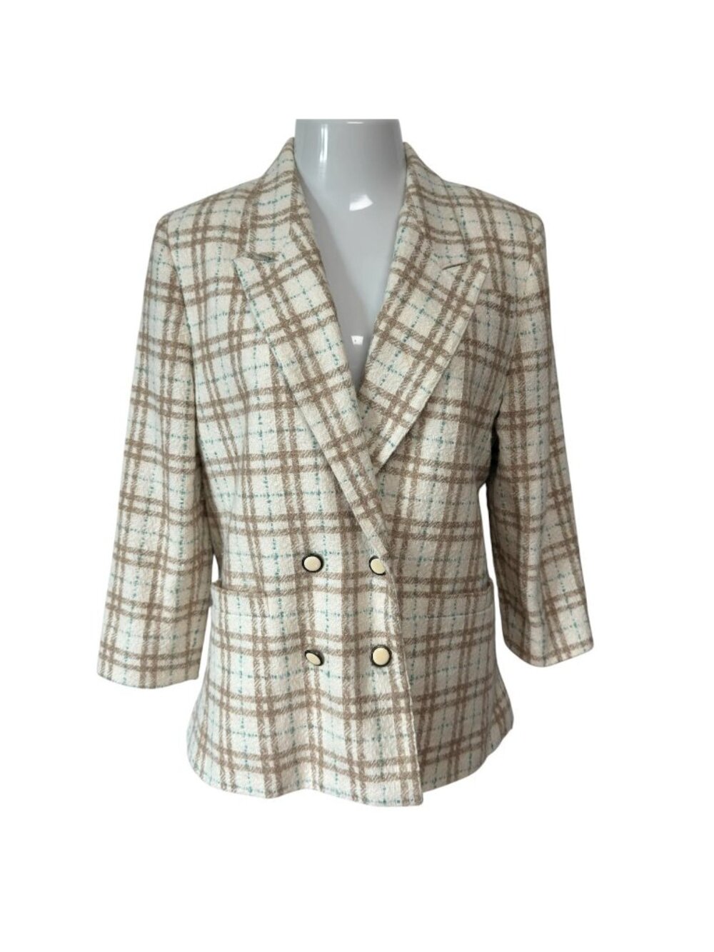 Vintage Womens Suburbans Tweed Blazer Double Breasted Size 10 Plaid Wool Blend - Picture 2 of 16